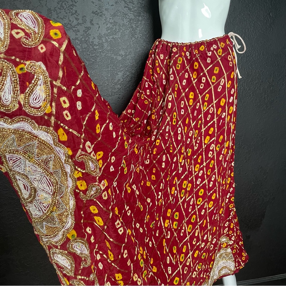 Vintage Boho Ethnic Lehenga Choli style Embroidered beaded Train Skirt